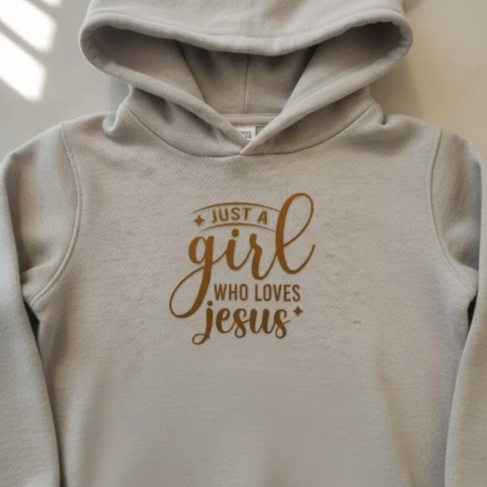 Kids Beige Hoodie - Just a Girl Who Loves Jesus